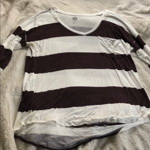 White and Purple Striped Long Sleeve Tee